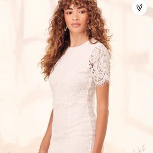 Lulu’s Devotion White Lace Midi Dress